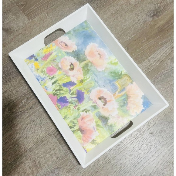 Large R2S spa Serving Tray Floral Impressionist Made In ITALY White EUC - Picture 1 of 4